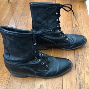 Vtg Justin Black Leather Combat Boots